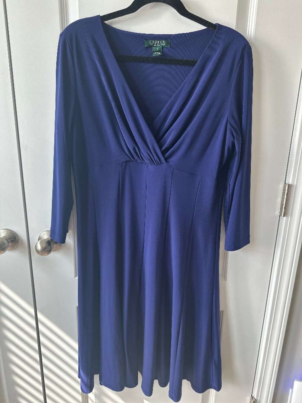 Lauren Ralph Lauren Bluish Purple Faux Wrap Fit & Flare Midi Dress | Size 16